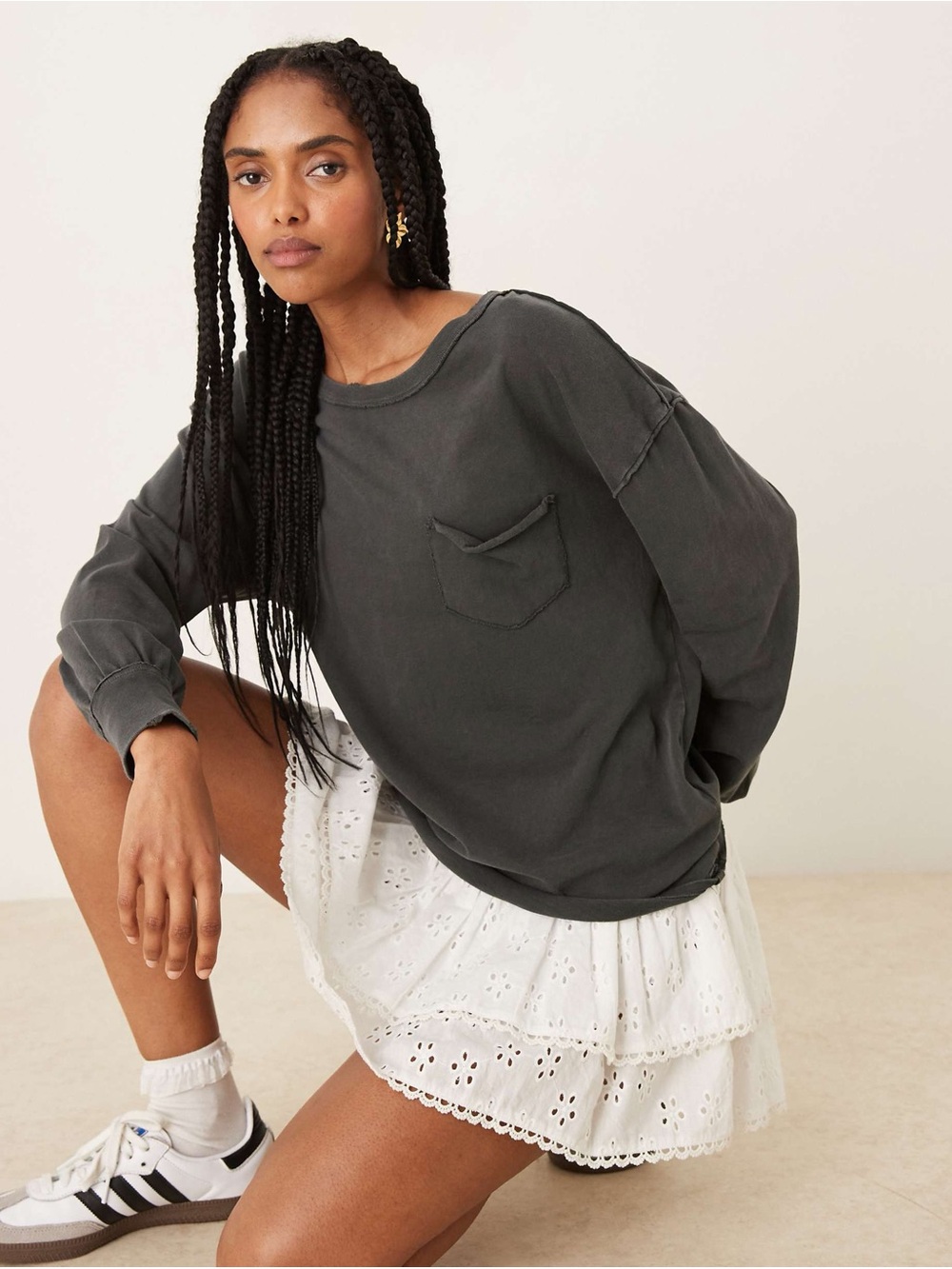 FREE PEOPLE WE THE FREE FADE INTO YOU LONG SLEEVE SHIRT METAL STILETTO